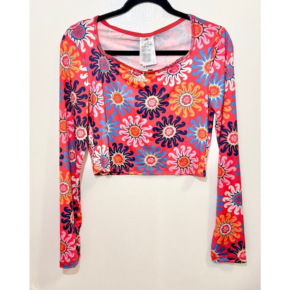Farm Rio X Adidas Long Sleeve Crop Top Red Floral Medium NWT new with tags - Picture 1 of 6